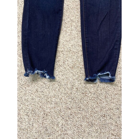 13/30 Kancan High-Rise Exposed Button Fly Dark Wash Distressed Raw Fray Hem - Picture 3 of 7